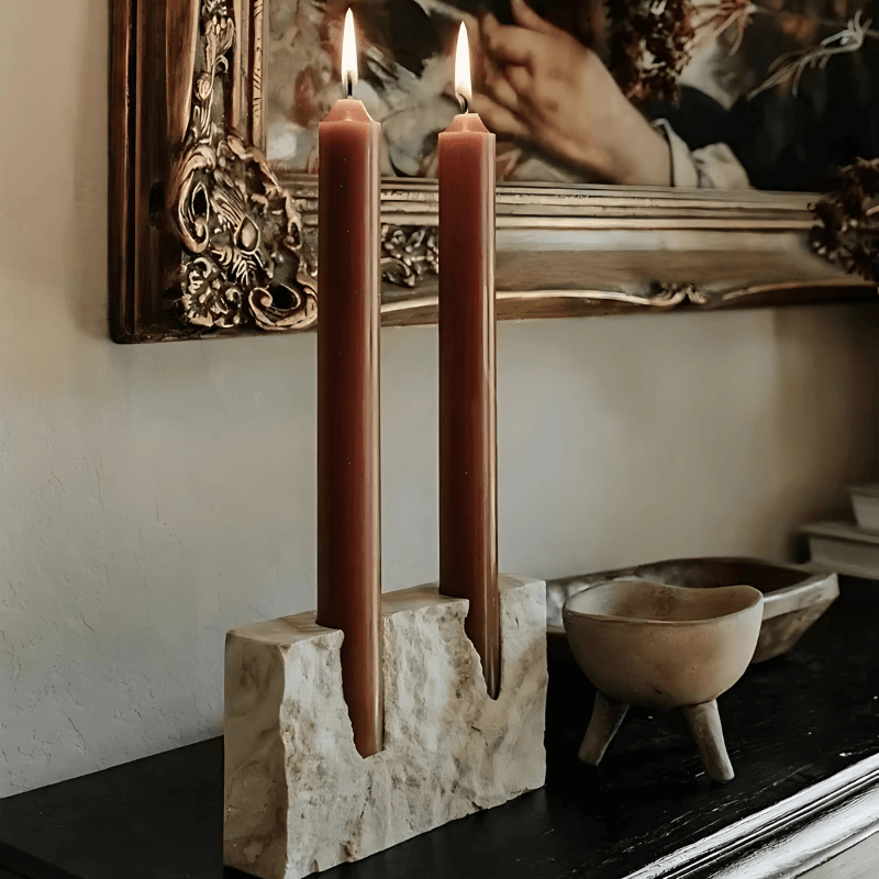 Handgjord Ljusstake i Travertin Marmor