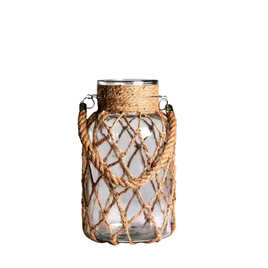 Glasvas med Juterep – Dekorativ Inredning i Två Storlekar