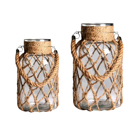 Glasvas med Juterep – Dekorativ Inredning i Två Storlekar