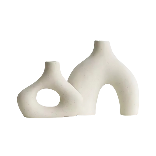 Skulptural Dekorvas i Keramik – Vit eller Svart – Modern Designvas i 2 Storlekar