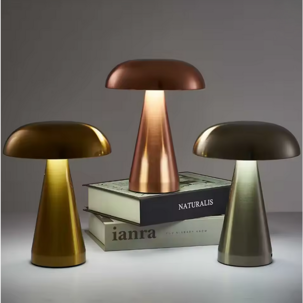 Elegant Svampformad Bordslampa i Metall – LED, USB-laddning
