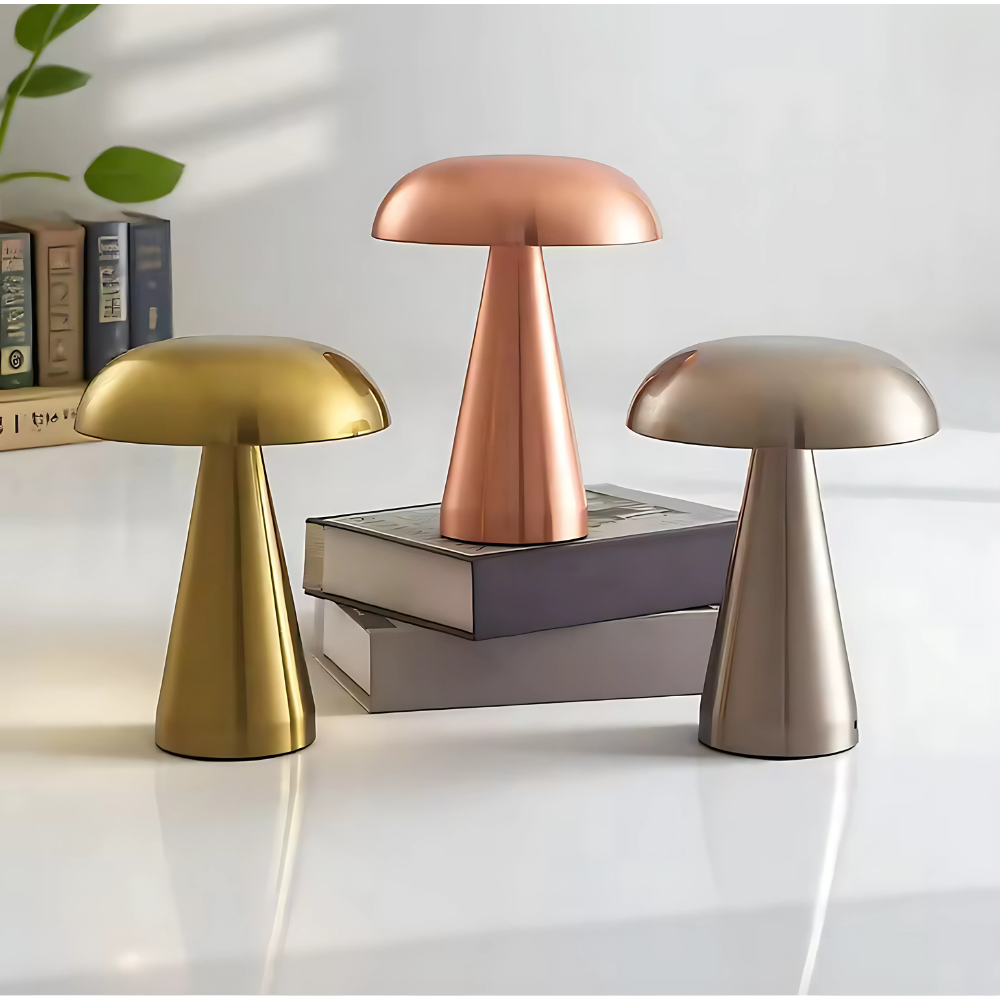 Elegant Svampformad Bordslampa i Metall – LED, USB-laddning